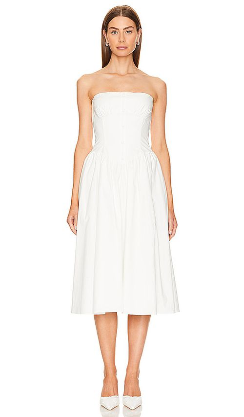 Amanda Uprichard TRÄGERLOSES KLEID HOLLAND in White. Größe XL. Also in L