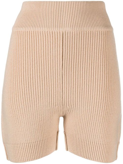 Ribbed-knit high-waisted shorts - Neutrals