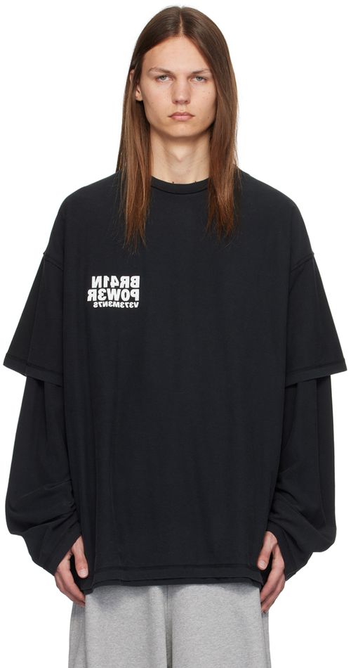 VETEMENTS Black Brainpower Inside-Out Layered T-Shirt
