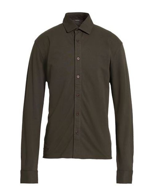 Man Shirt Dark green Size 46 Cotton, Elastane