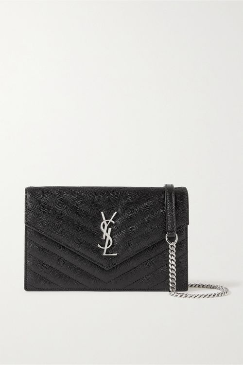 Cassandre Envelope Chain Matelassé Textured-leather Wallet - Black