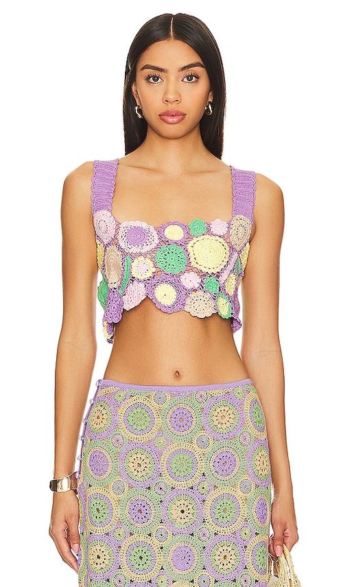 Agua Bendita CROP-TOP TANIT in Lavender,Green. Größe S. Also in