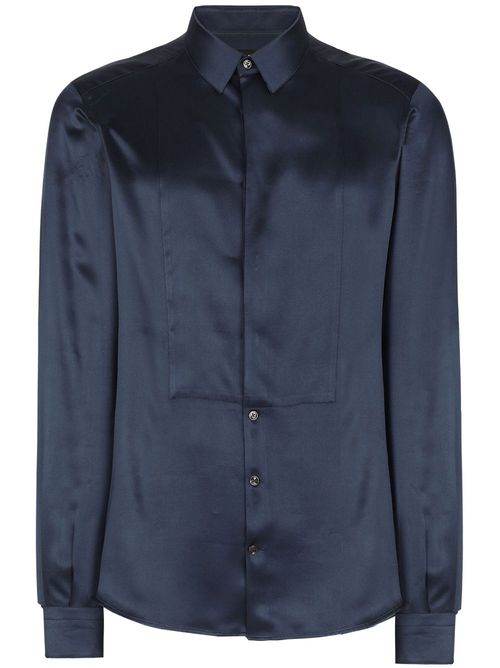 Long-sleeved satin-finish silk shirt - Blue