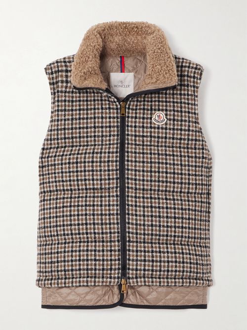 Touvet Appliquéd Layered Quilted Checked Wool-blend Tweed Down Vest - Brown