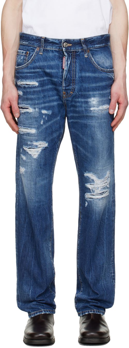 Blue Medium Ripped Wash 642 Jeans