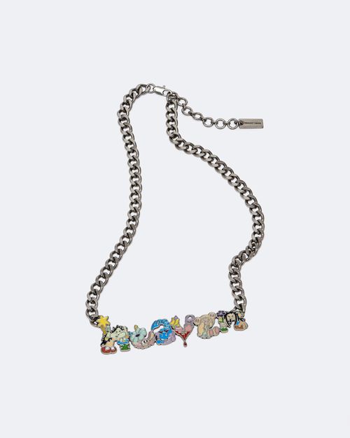 MARC JACOBS Marc Jacobs Characters Nameplate Necklace in Aged Silver Multi