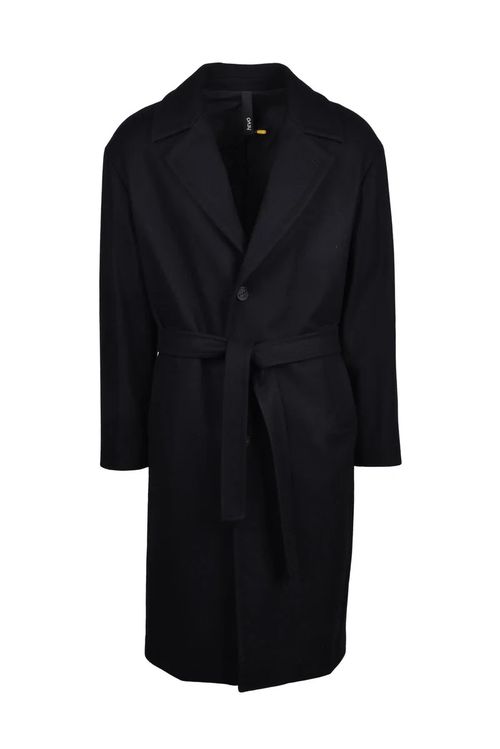 Mid-Length Black Coat with Self-Tie Belt