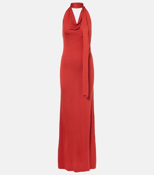 Scarf-detail silk-blend jersey gown