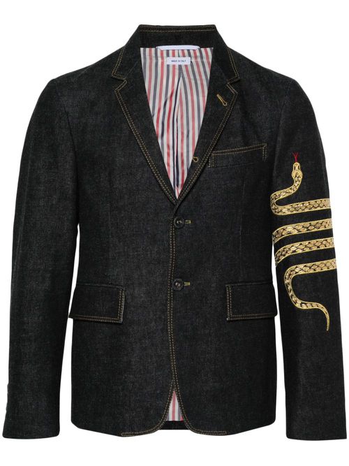 4-Bar snake-embroidered denim blazer - Blue