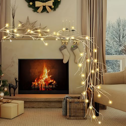 TEMU Willow Light Branch Vine Lights With 48 Leds, Battery Operated With Timer, Fairy Lights For Christmas Fireplace Mantel Table Decor Indoor