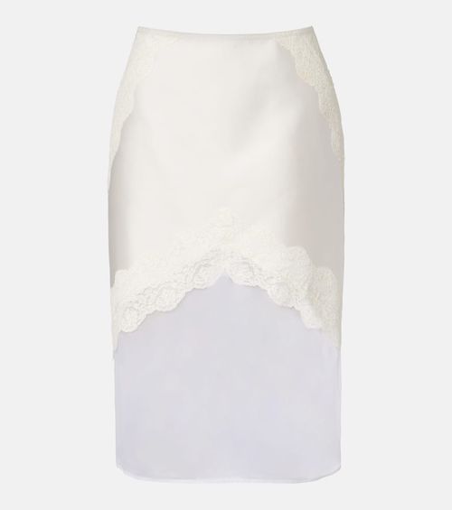 Lace-trimmed satin midi skirt