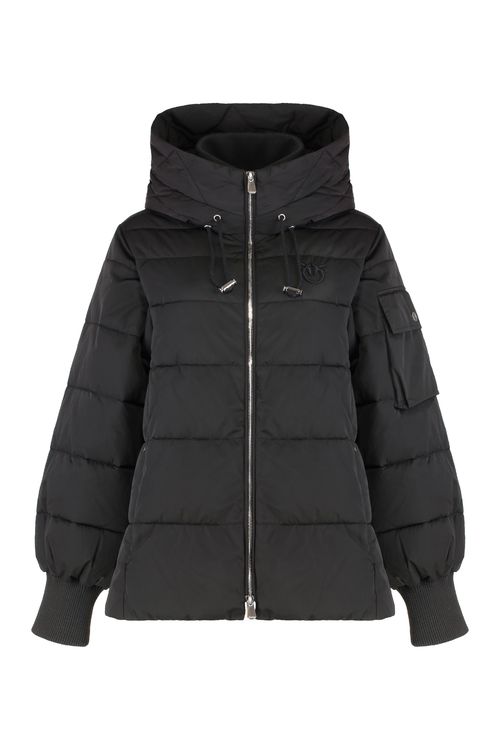 Hooded Short Padded Down Jacket with Adjustable Drawstring Hem