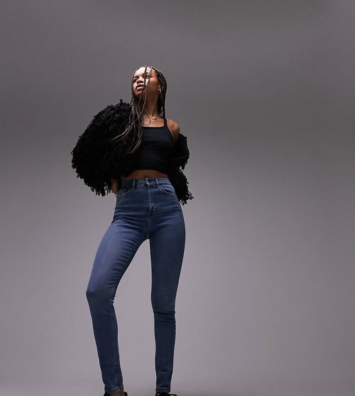 Topshop Tall Jamie high rise skinny jeans in mid blue