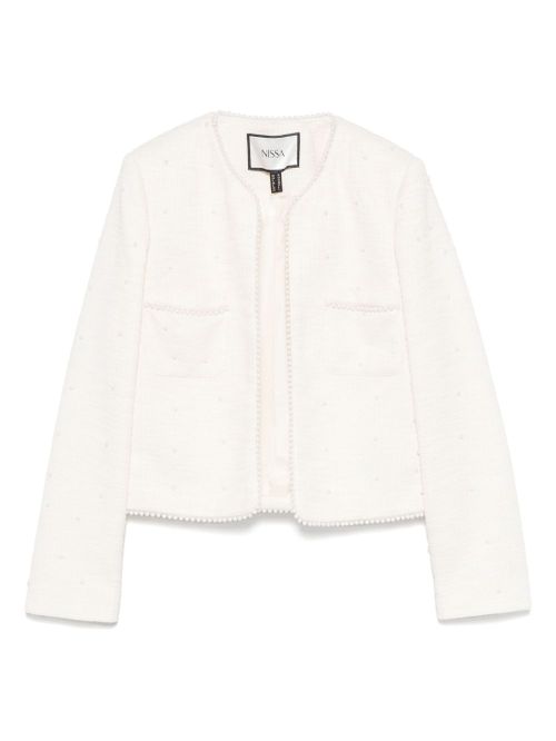 Pearl-detail boucle jacket - White