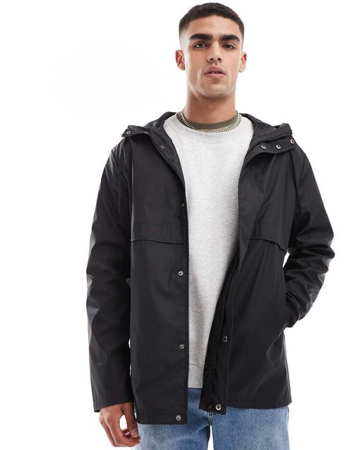ASOS DESIGN shower resistant rubberized rain jacket in black