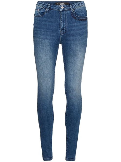 Logo-embroidered cotton-blend skinny jeans - Blue