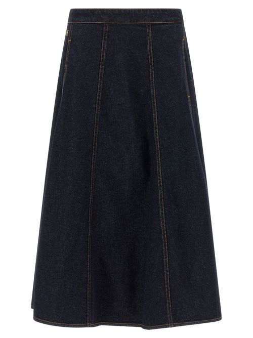 Denim A-Line Maxi Skirt — Dark Blue