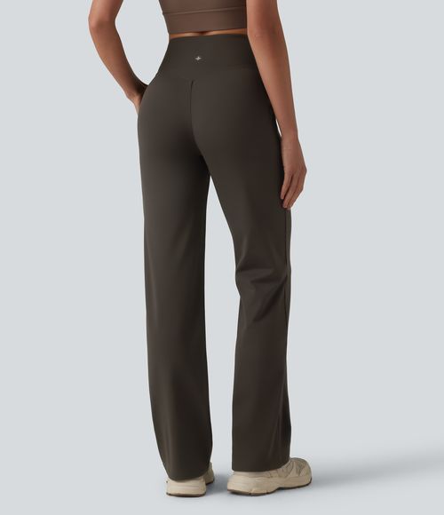 Pantalon bootcut de yoga taille haute croisée avec poches - Hemp Rope Brown