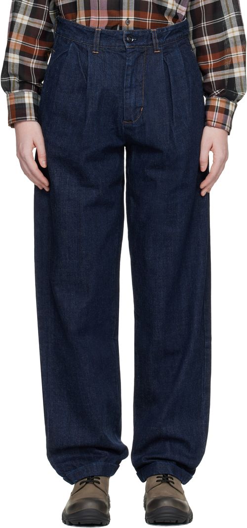 SSENSE Exclusive Blue Washed Pleated Jeans