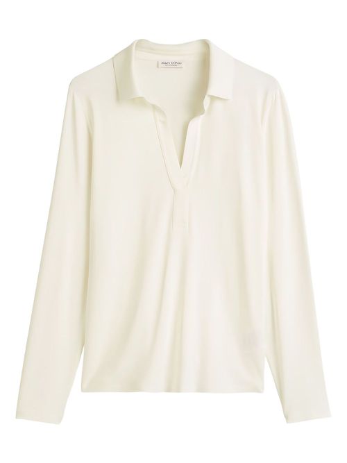Polo-collar long-sleeve top - White