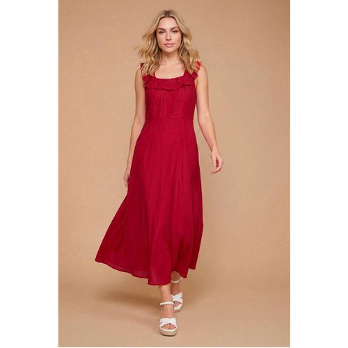 Dorothy Perkins Women's Pin Tuck Ruffle Sleeveless Midi Dress in Burnt Orange