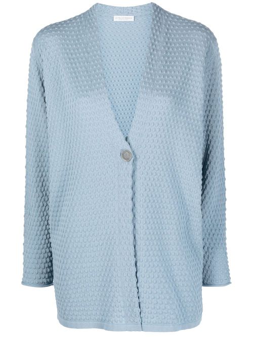 Textured button-front cardigan - Blue