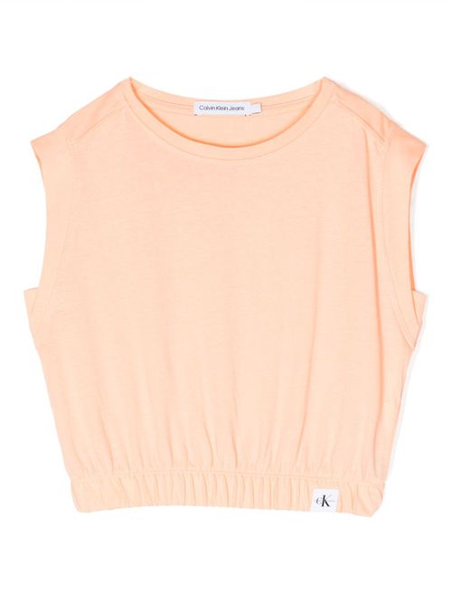 Sleeveless cotton crop top - Orange