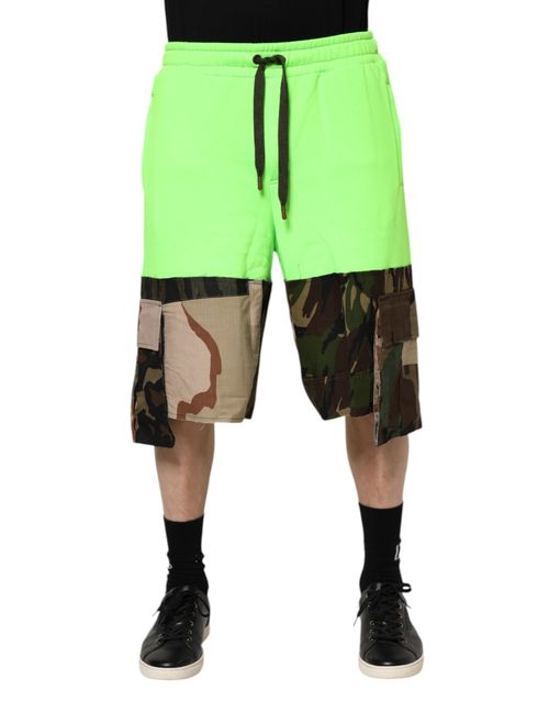 Patchwork Cargo Bermuda Shorts — Green
