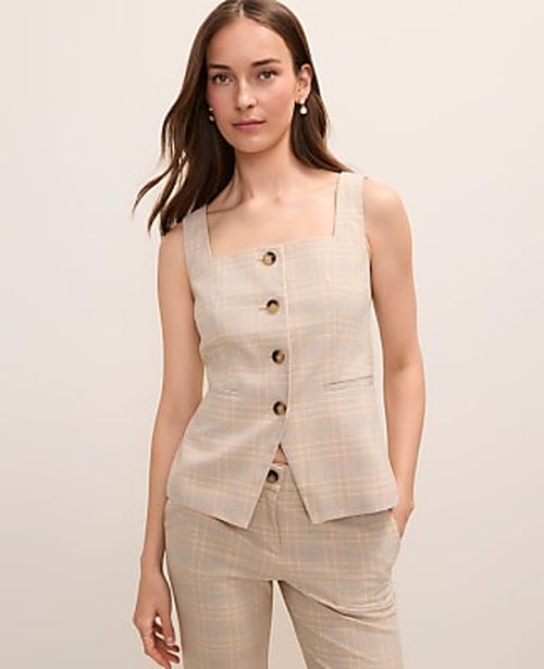 Ann Taylor The Petite Square Neck Tailored Vest in Plaid