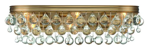 Calypso 6-Light Bathroom Vanity Light in Vibrant Gold with Clear Glass Drops Crysta