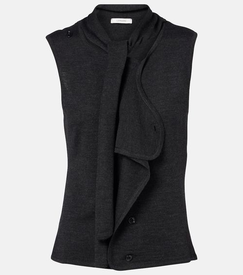 Asymmetric wool-blend tie-neck vest