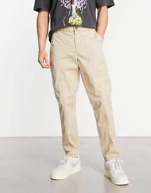 Jack & Jones Intelligence tapered carrot fit worker pants in beige-Neutral