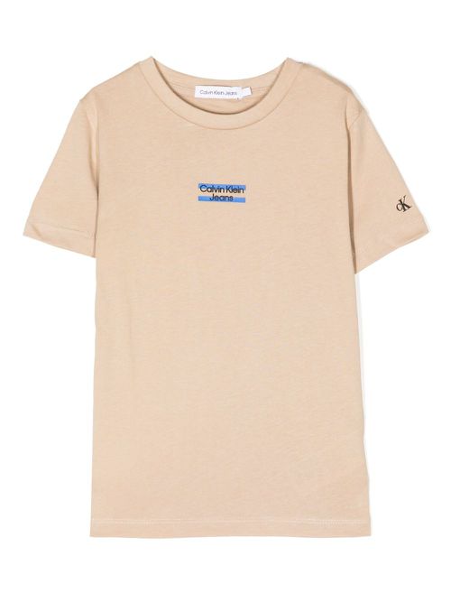 Logo-print detail T-shirt - Neutrals