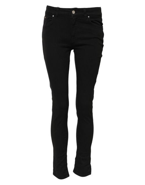 Skinny Mid-Waist Cotton Denim Jeans — Black