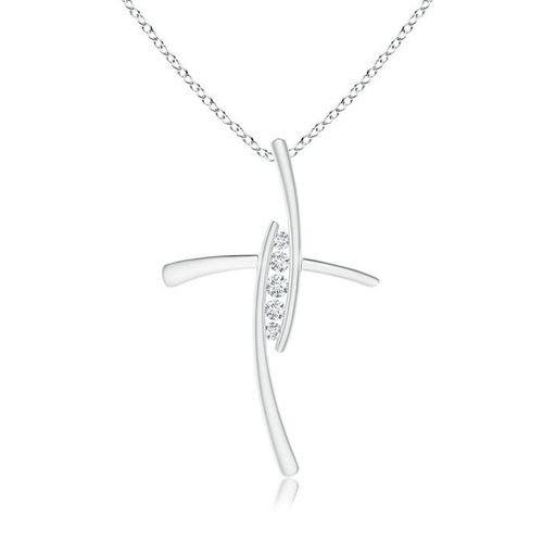 Angara 2.4 MM Lab-Grown Grooved Five Stone Diamond Bypass Cross Pendant in Platinum
