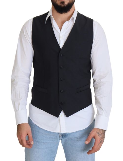 Virgin Wool Formal Vest — Black