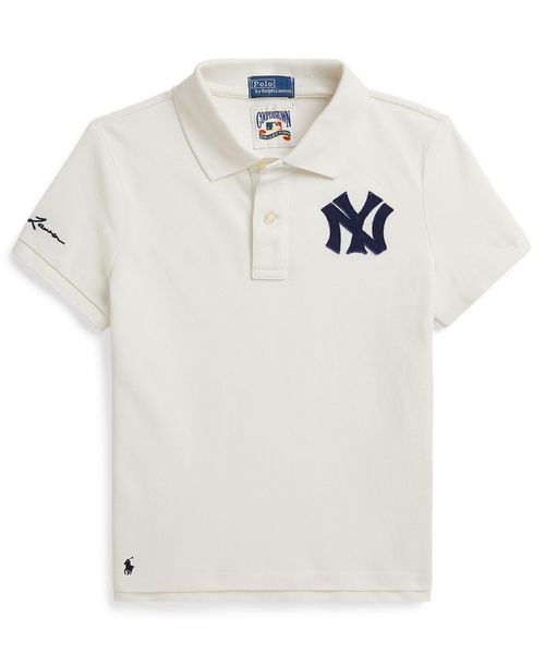 Girls' 7-16 Two-Button Placket Yankees Polo Shirt - Deckwash White
