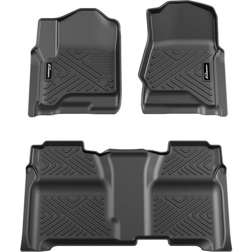 Garvee Floor Mats for 2014-2018 Chevy Silverado/GMC Sierra 1500 Crew Cab, 2015-2019 Silverado/Sierra 2500 HD/3500 HD Crew Cab, TPE All Weather Custom Fit and Row Floor Liner, Black