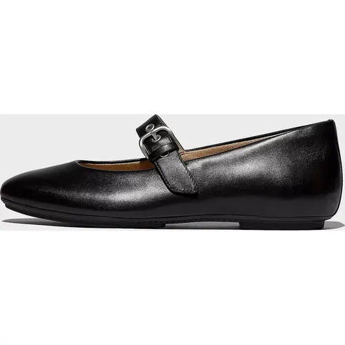 Women's FitFlop Delicato Womens Leather Mary Jane Shoes - All Black