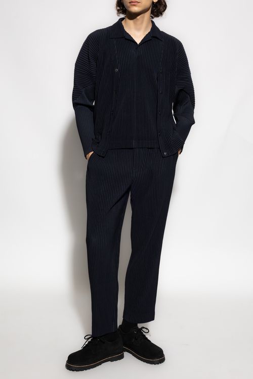 Pleated Trousers, Men's, Navy Blue