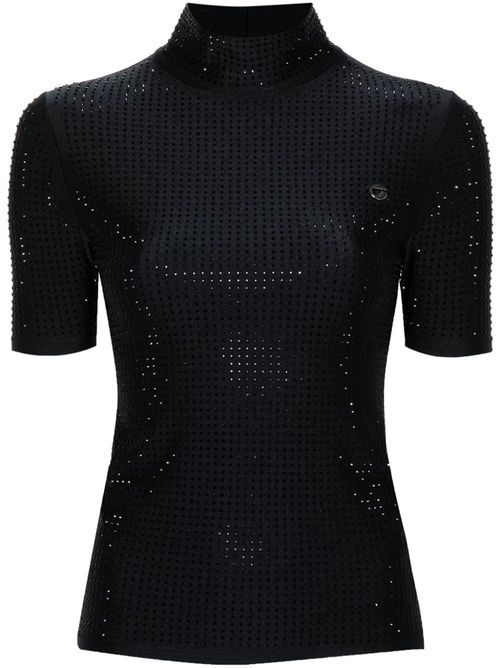 Crystal-embellished high-neck T-shirt - Black