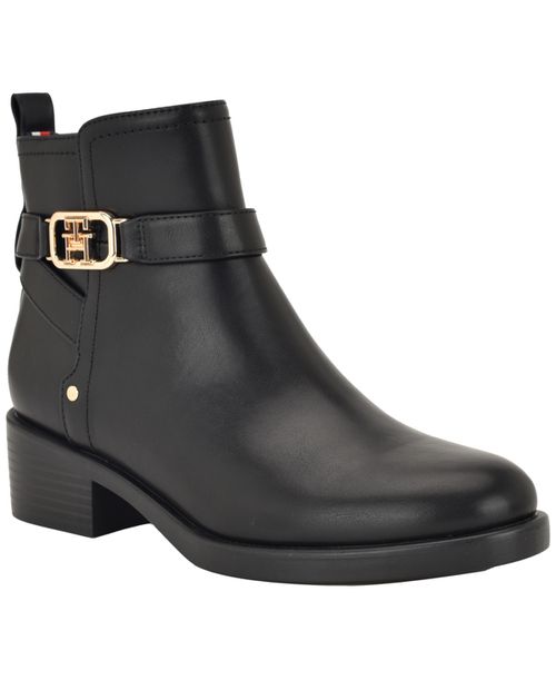 Women's Ivaide Logo Strap Block Heel Booties - Black