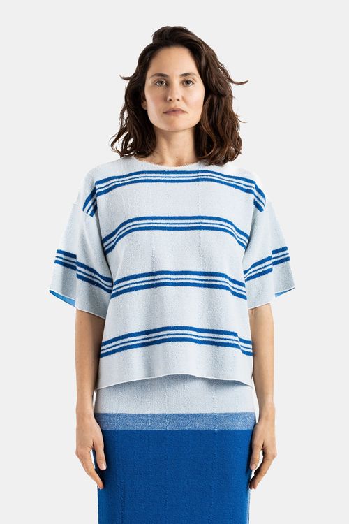 Double-Face Pile Striped Reversible T-Shirt — Blue