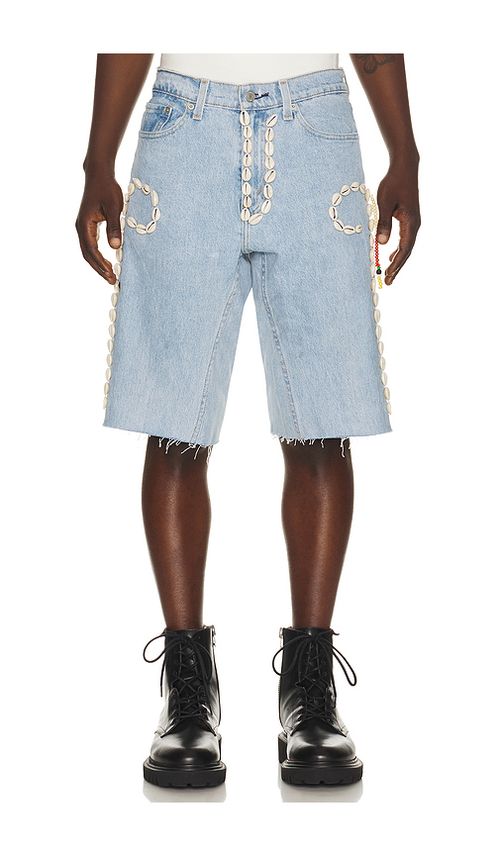 Barriers Worldwide Cowrie Shell Denim Shorts in Denim. 34 also