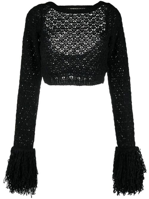 Open-back fringed crop top - Black