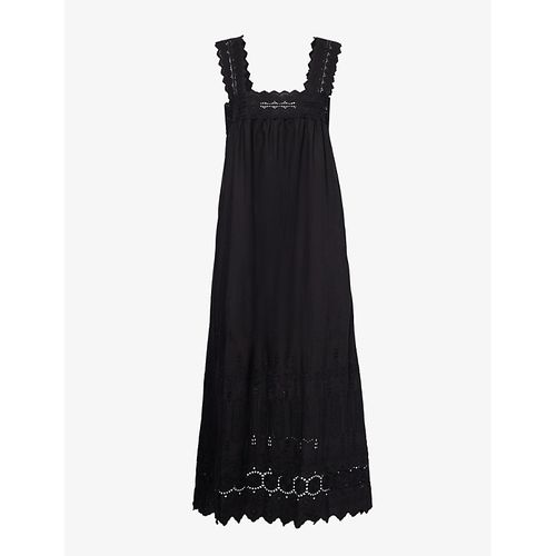 Womens Black Amelia Embroidered-trim Cotton Midi Dress S