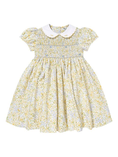 Floral-print smocked dress - Yellow