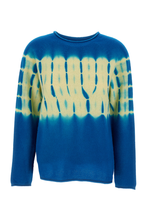 Shibori-Effect Cashmere Crew Neck Pullover