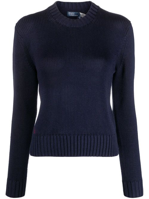 Logo-embroidered knitted jumper - Blue