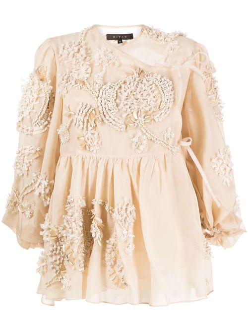 Floral-embroidered silk blouse - Neutrals